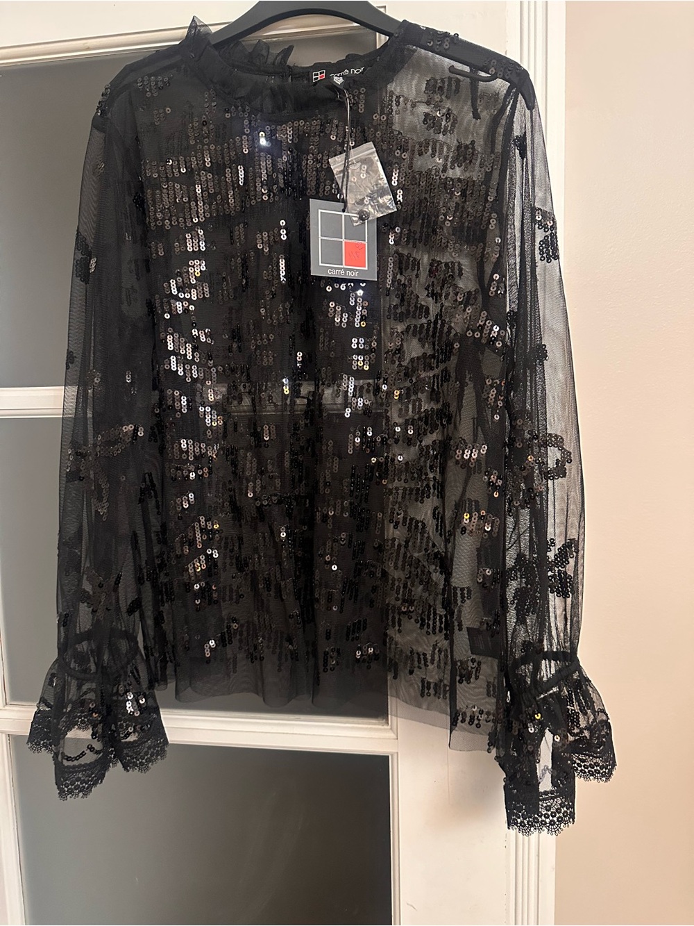 Carre Noir Black Sequin Mesh Top